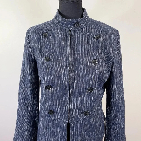 Banana Republic Cotton Tweed Heatherd Blue Military Jacket - Picture 2 of 16